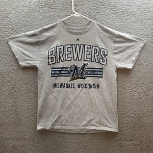 Milwaukee Brewers Shirt Adult Medium Gray MLB Baseball Majestic Wisconsin Mens